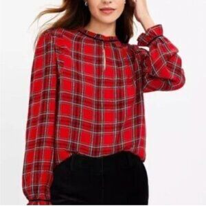 Loft Plaid Red and Green Women's Top